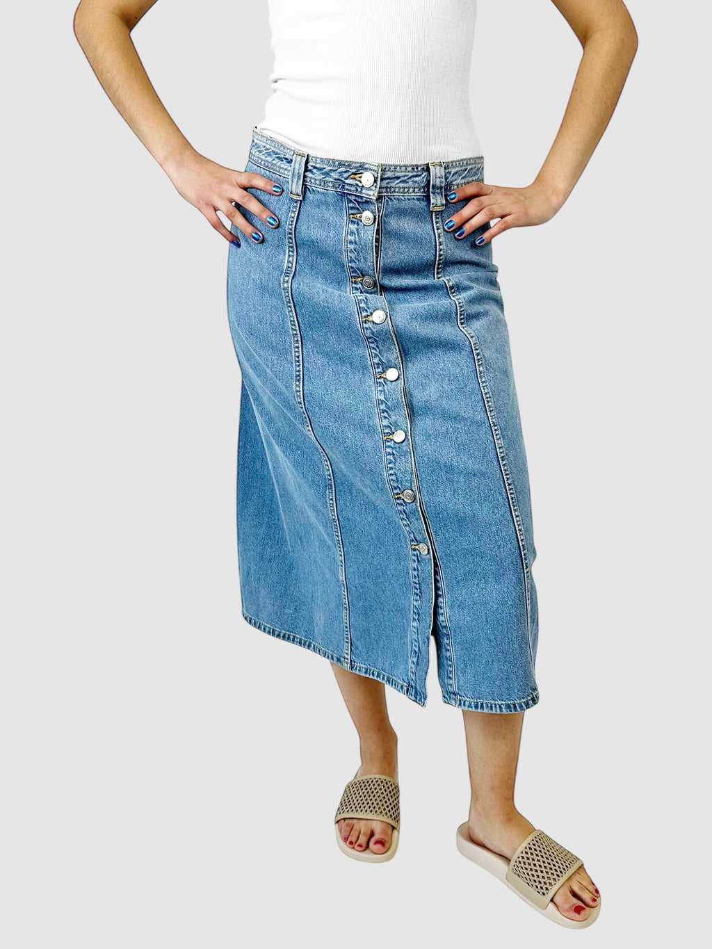 Button-Up Denim Midi Skirt - Size 42