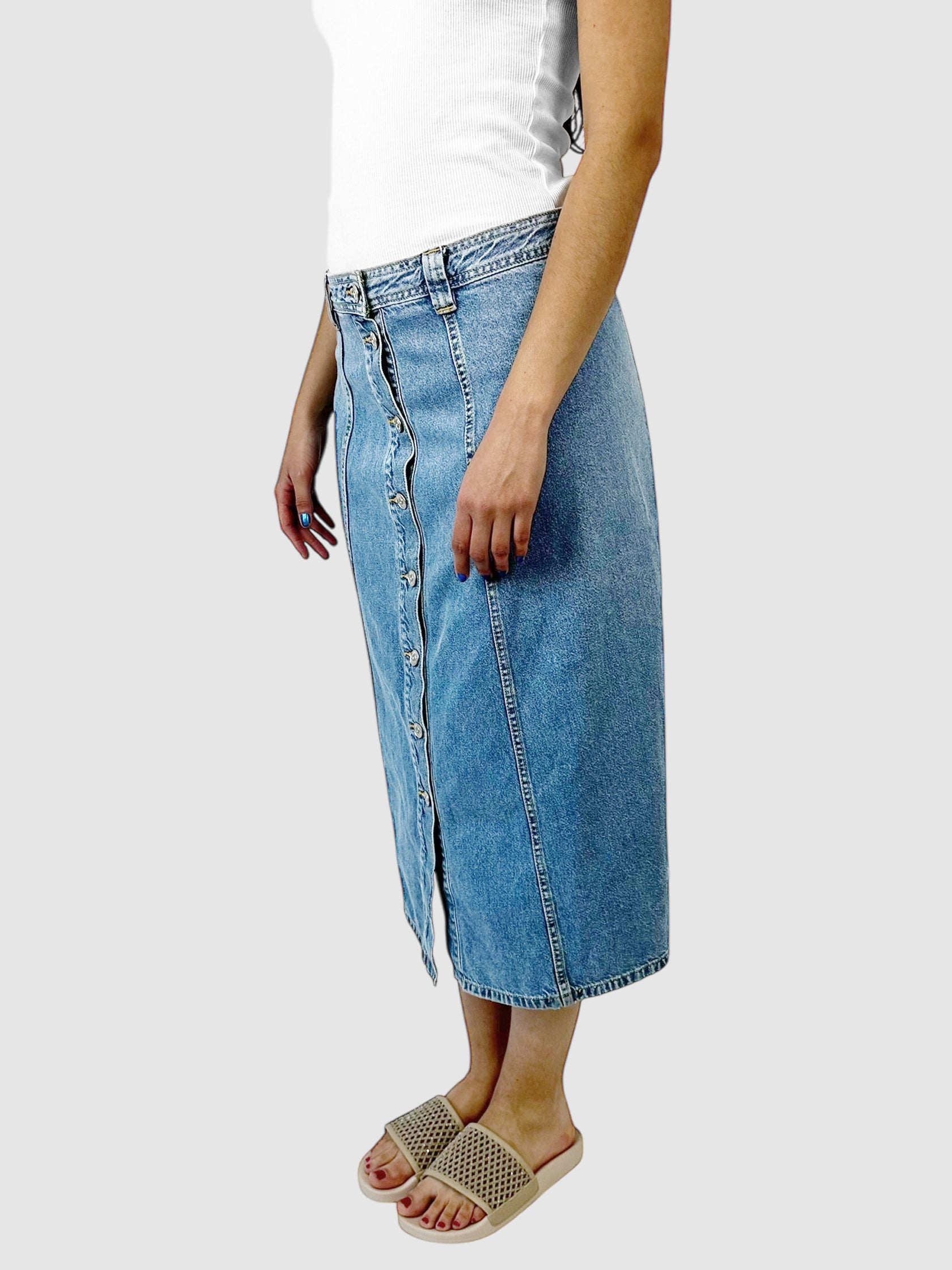 Button-Up Denim Midi Skirt - Size 42