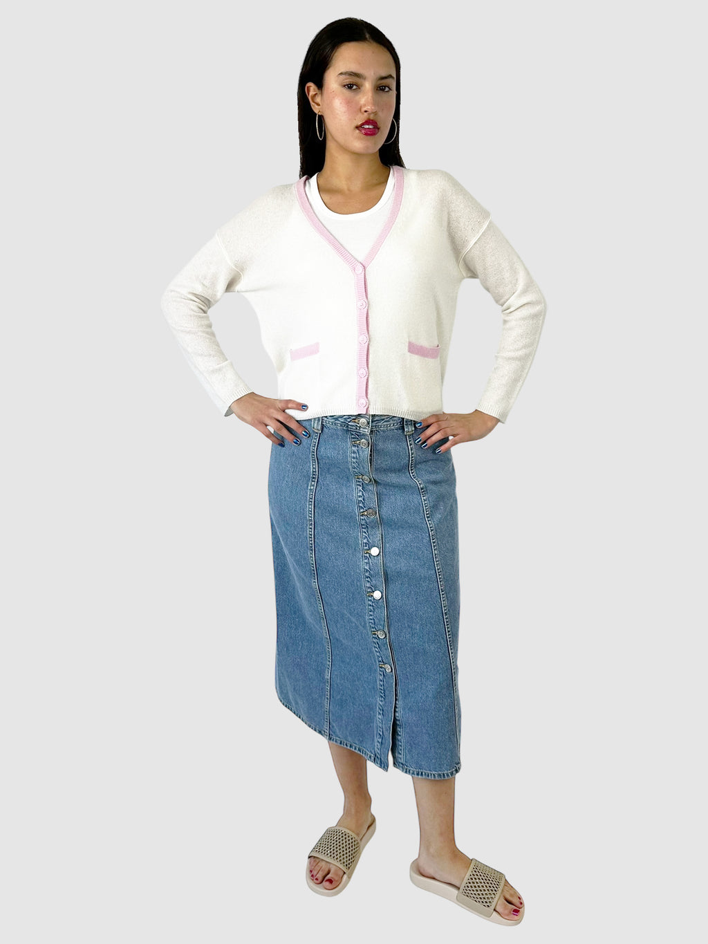 Button-Up Denim Midi Skirt - Size 42