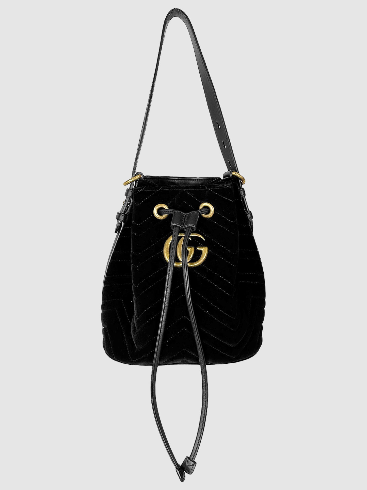 Gucci Black Velvet GG Marmont Chevron Bucket Bag Luxury Designer Resale Consignment Canada Toronto