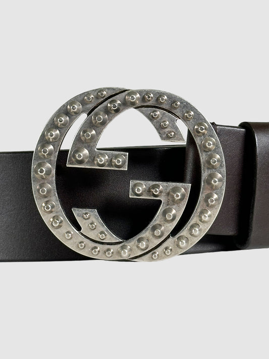 GG Leather Studded Accents Belt - Size 46