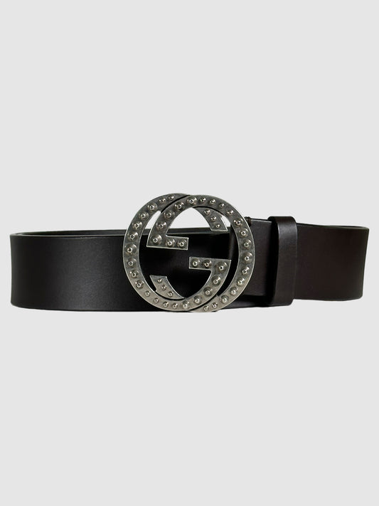 Gucci GG Leather Studded Accents Belt - Size 46