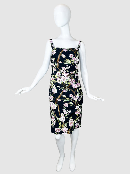 Dolce & Gabbana Floral Print Rushed Dress - Size 44