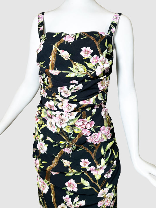 Dolce & Gabbana Floral Print Rushed Dress - Size 44