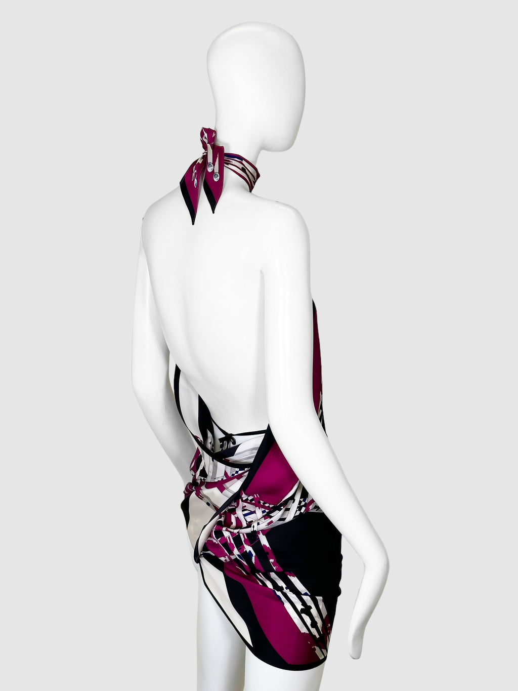 Printed Scarf Halter Neck Dress - One Size