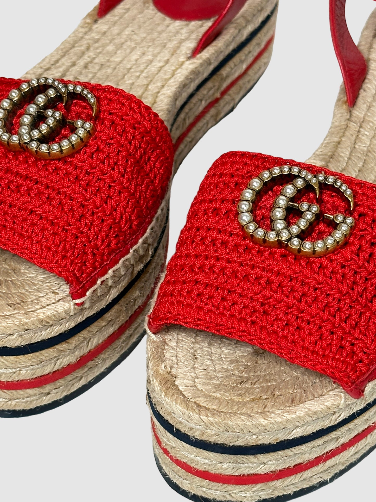 Gucci Double G Logo Crochet Trim Espadrilles - Size 39