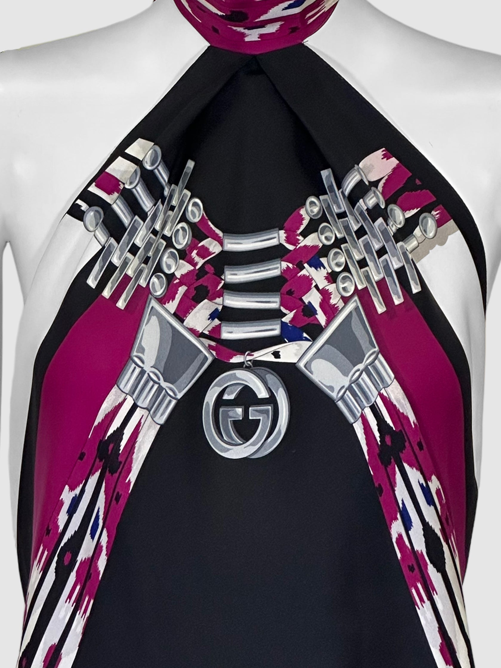 Printed Scarf Halter Neck Dress - One Size