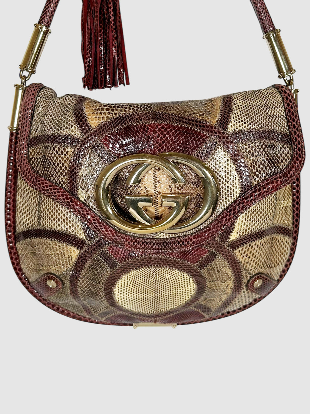 Medium Python Patchwork Britt Tassel Bag