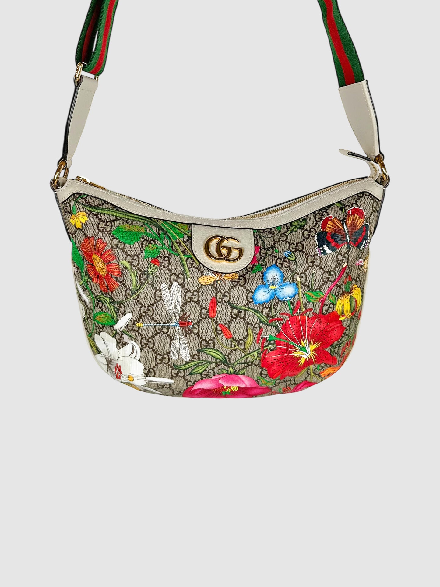 GG Supreme Flora Ophidia Half Moon Bag