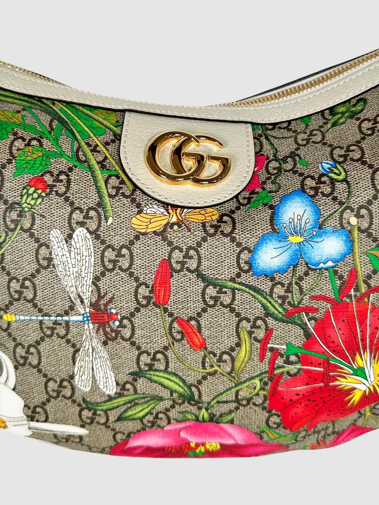 GG Supreme Flora Ophidia Half Moon Bag