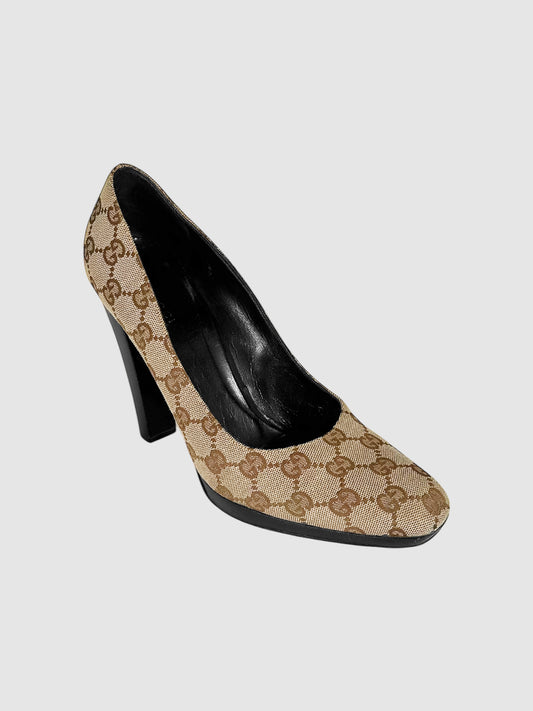 Monogram Canvas Block Heel Pumps - Size 40