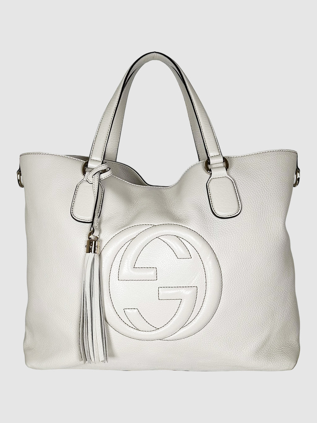 Gucci Off-White Pebbled Leather Soho Cellarius Tote Bag Consignment Secondhand Designer Luxury Resale Toronto Trendy