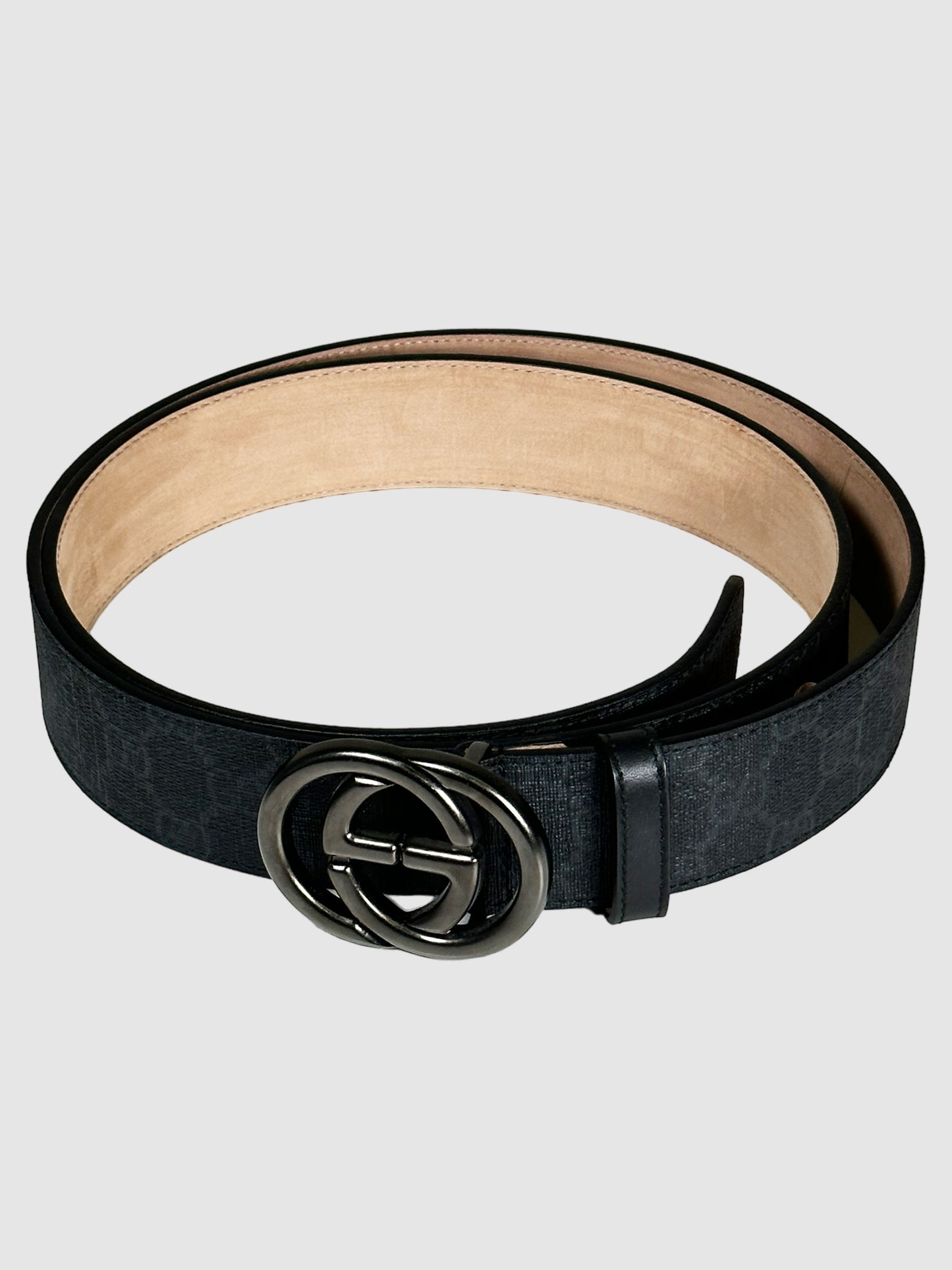 GG Canvas Leather Belt - Size 46