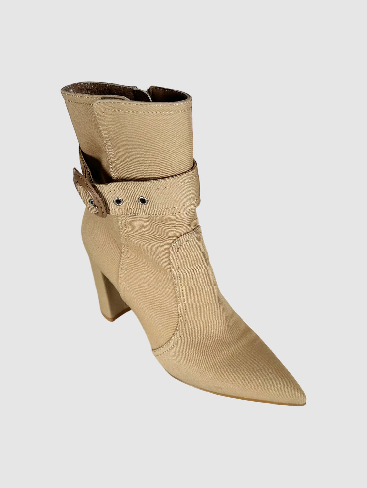 Canvas Pointed Toe Ankle Boots - Size 38