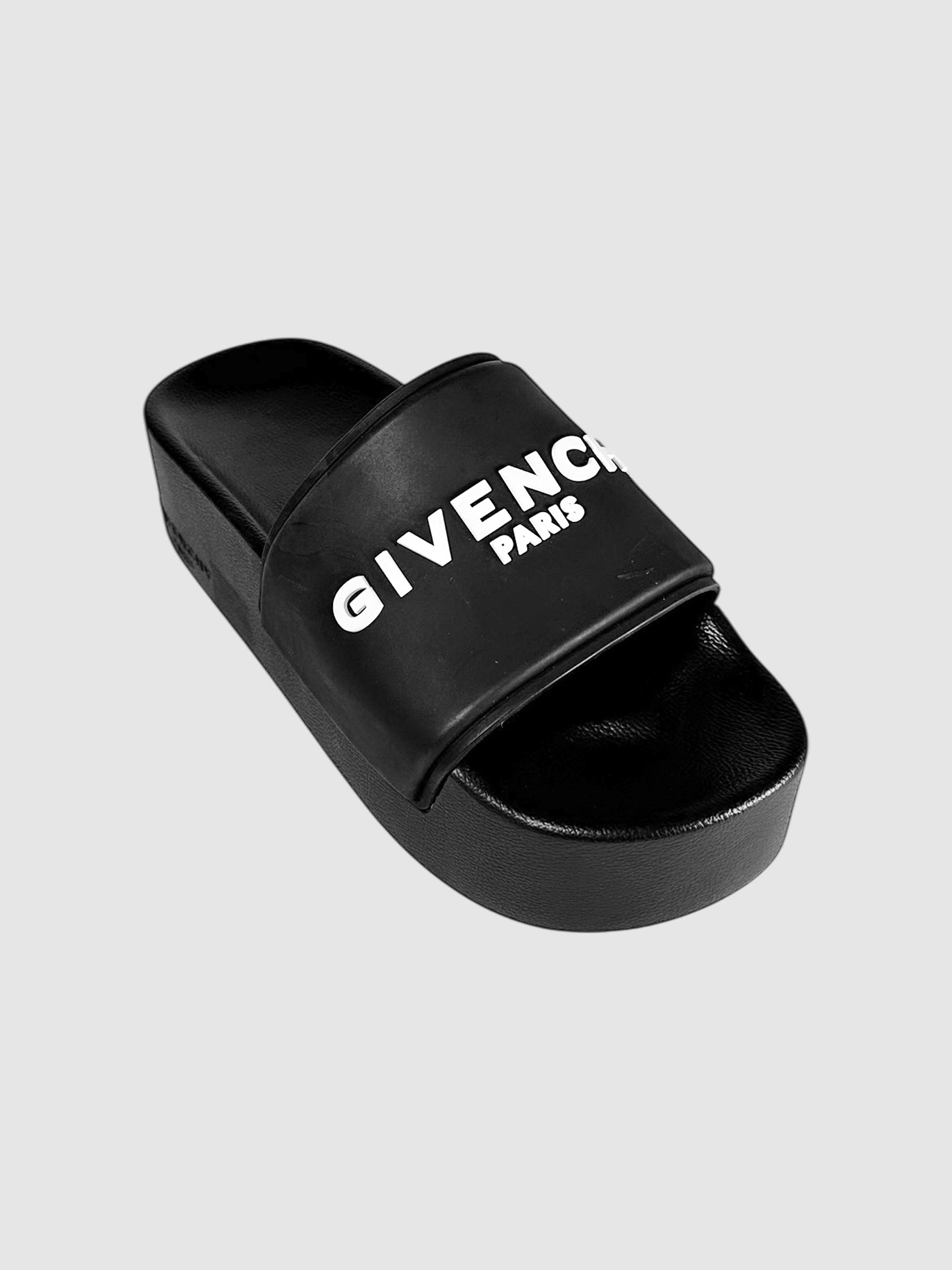 Givenchy Black Rubber Platform Logo Slide Sandals Size 37 Luxury Designer Resale Consignment Toronto