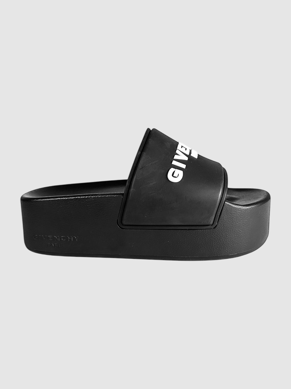 Givenchy Black Rubber Platform Logo Slide Sandals Size 37 Luxury Designer Resale Consignment Toronto