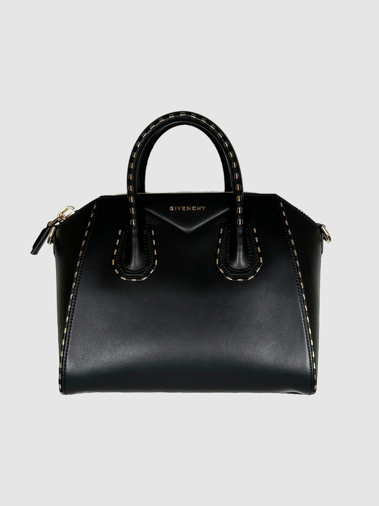 Givenchy Black Leather Chainlink Embellished Antigona Bag Consignment Secondhand Designer Luxury Resale Toronto Trendy