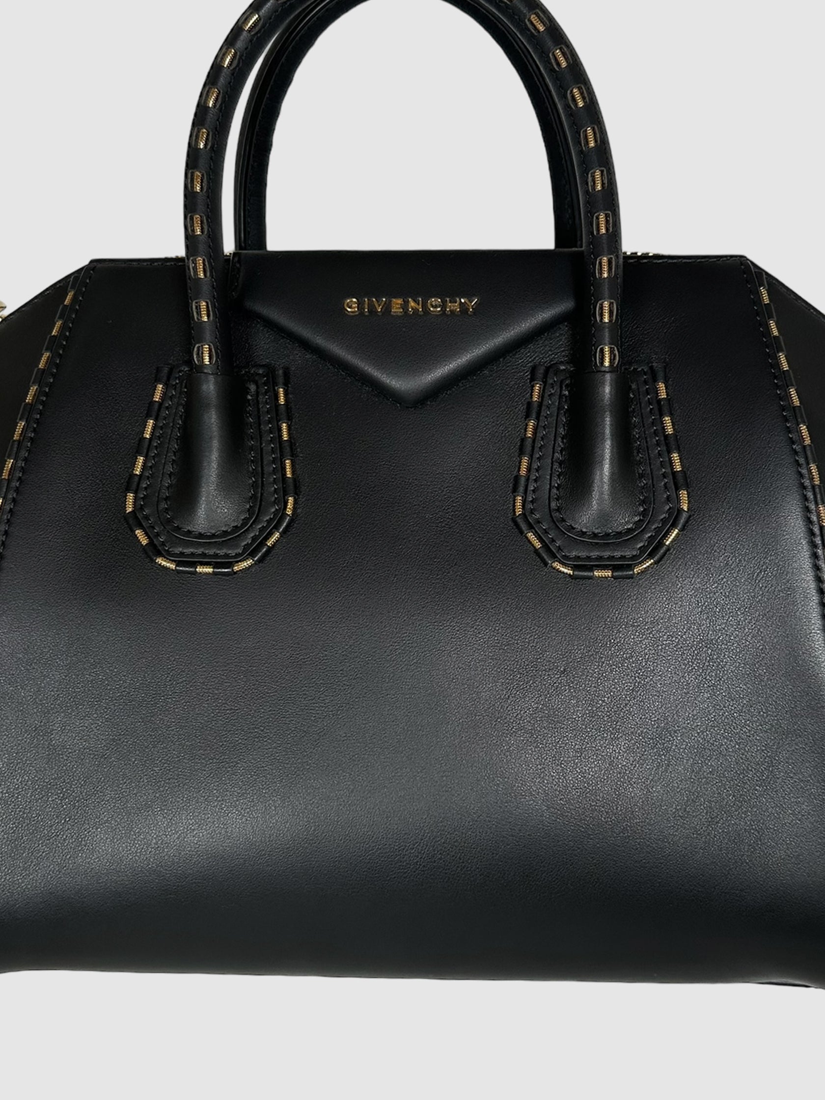 Givenchy Black Leather Chainlink Embellished Antigona Bag Consignment Secondhand Designer Luxury Resale Toronto Trendy