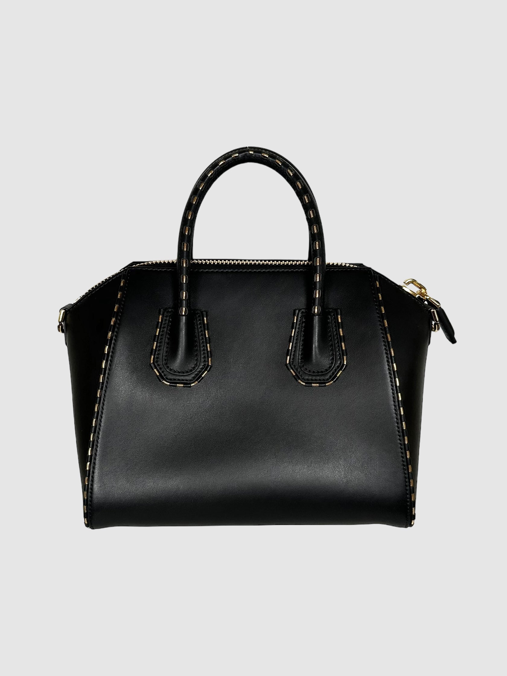 Givenchy Black Leather Chainlink Embellished Antigona Bag Consignment Secondhand Designer Luxury Resale Toronto Trendy