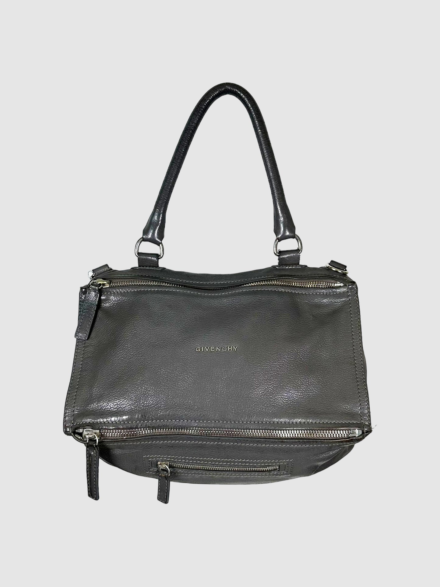 Givenchy Grey Pebble Leather Pandora Handle Bag Consignment Secondhand Designer Luxury Resale Toronto Trendy