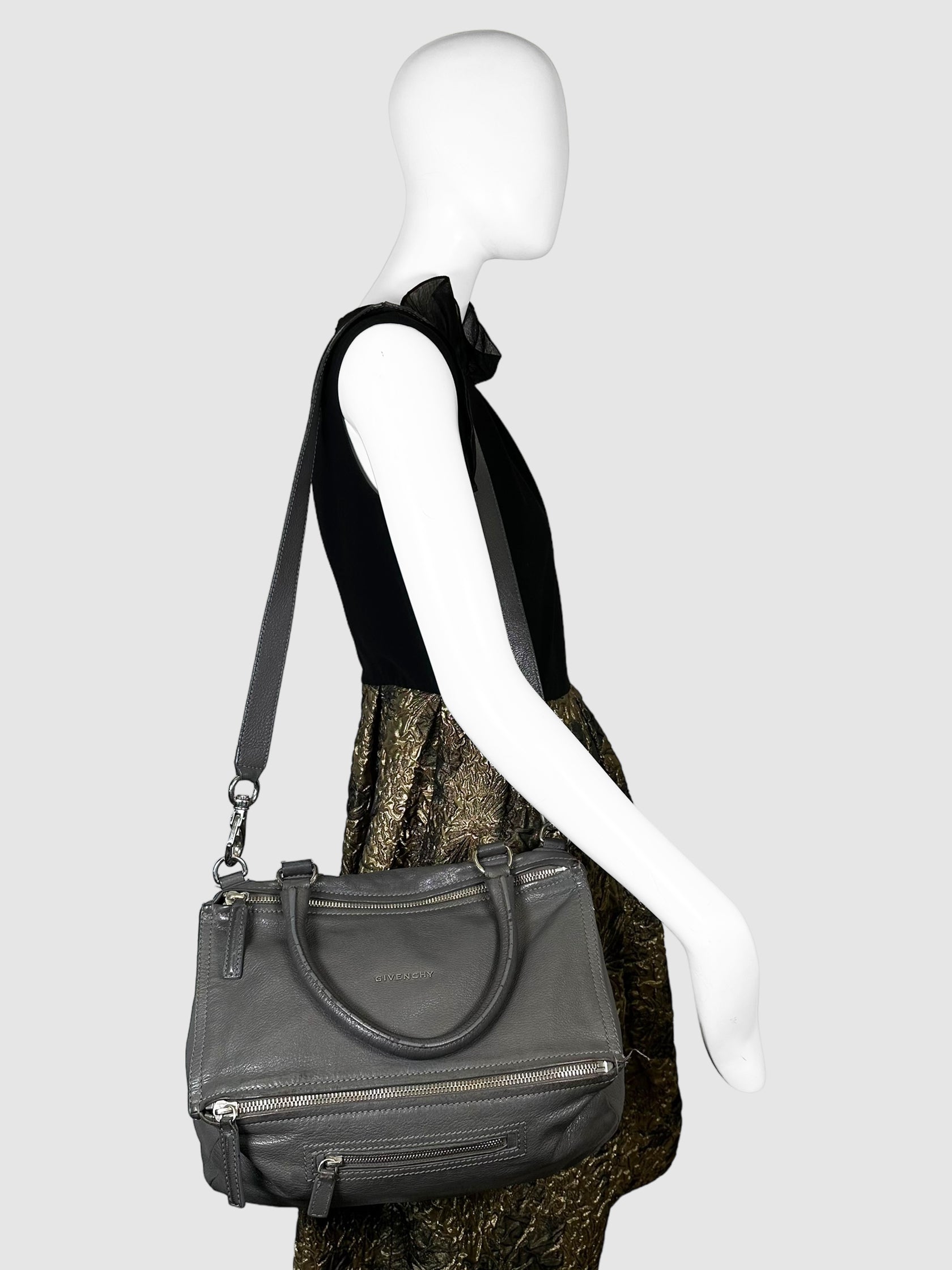 Givenchy Grey Pebble Leather Pandora Handle Bag Consignment Secondhand Designer Luxury Resale Toronto Trendy