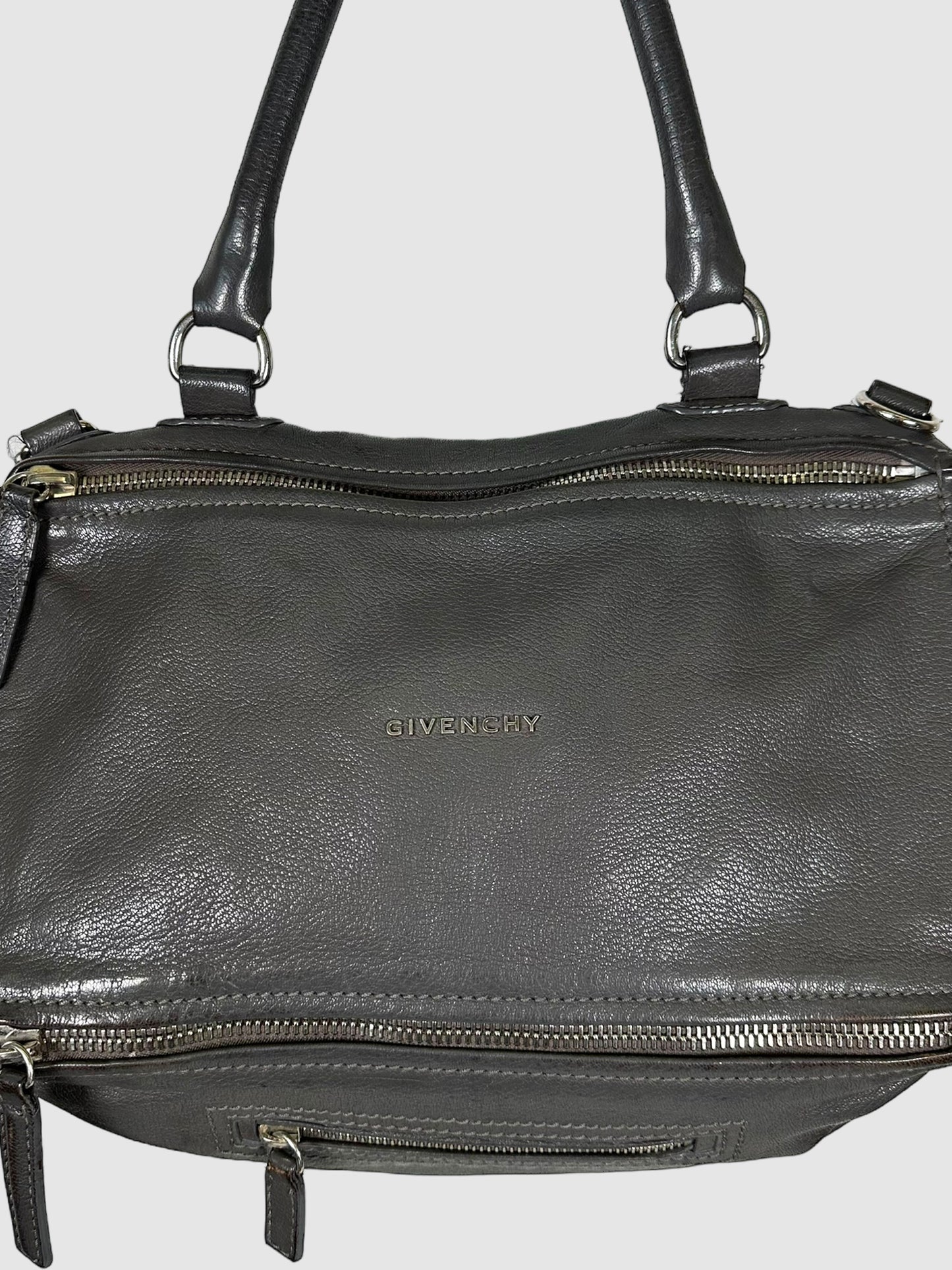 Givenchy Grey Pebble Leather Pandora Handle Bag Consignment Secondhand Designer Luxury Resale Toronto Trendy