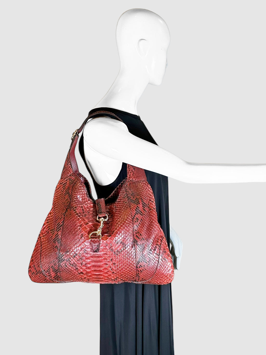 Gucci Red Python Leather Jackie O Bouvier Hobo Bag Reptile Snake Luxury Designer Resale Consignment Toronto Secondhand