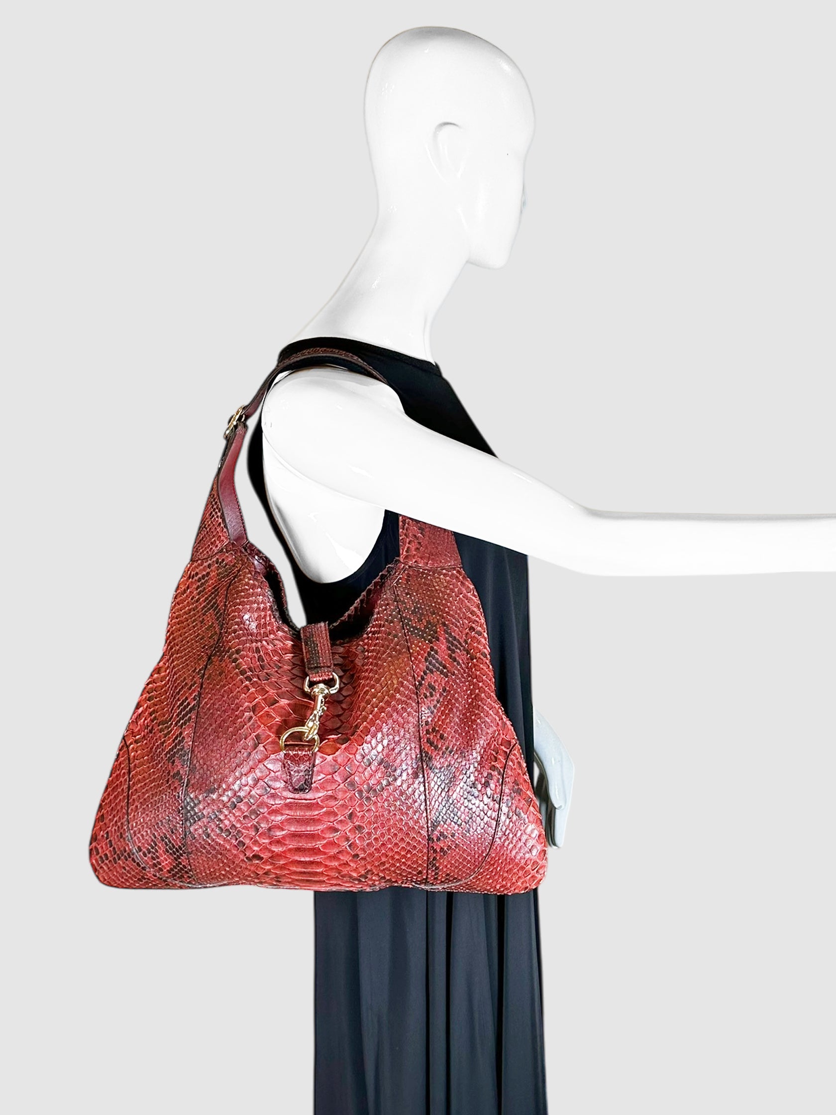 Gucci Red Python Leather Jackie O Bouvier Hobo Bag Reptile Snake Luxury Designer Resale Consignment Toronto Secondhand