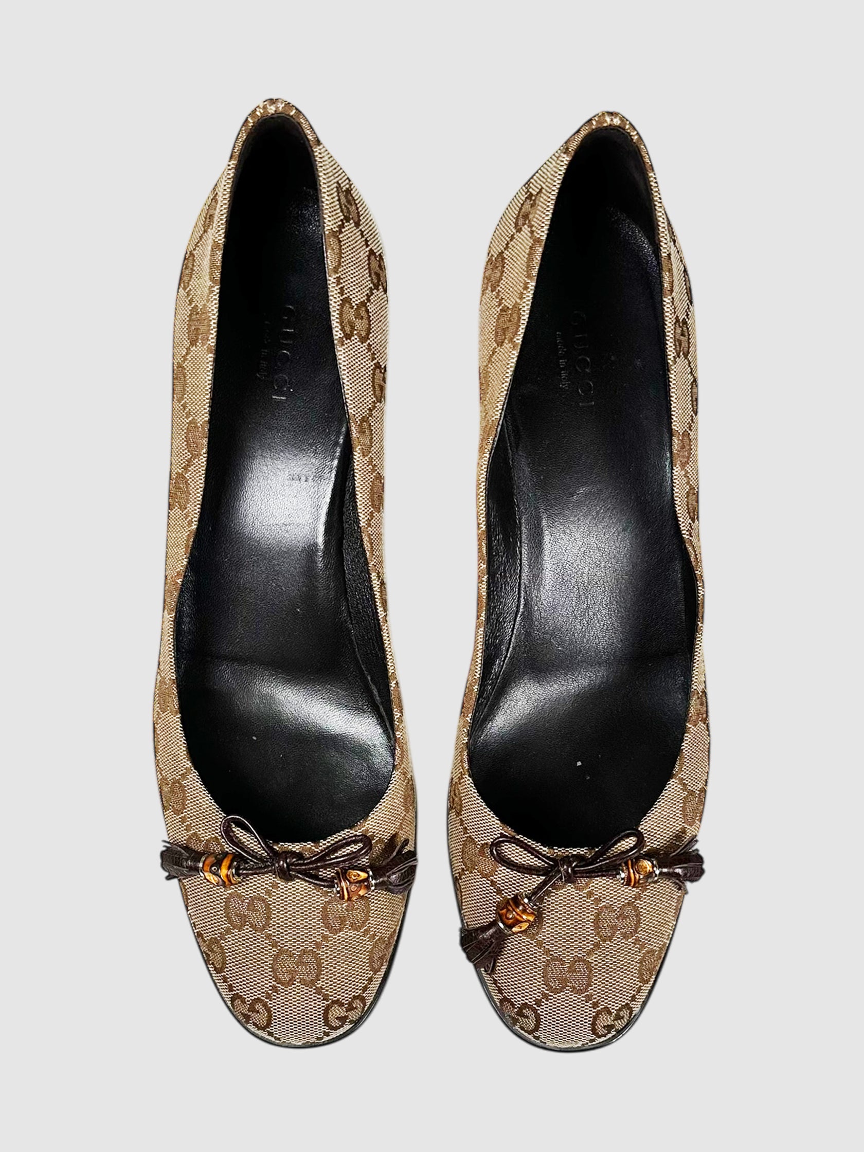 Monogram Bow Detail Kitten Heels