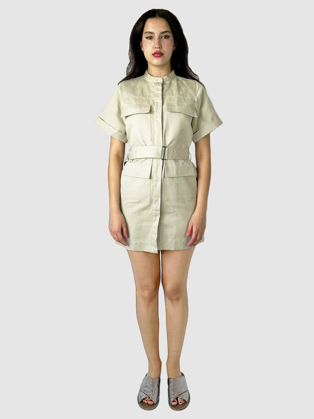 Linen Utility Belted Mini Dress