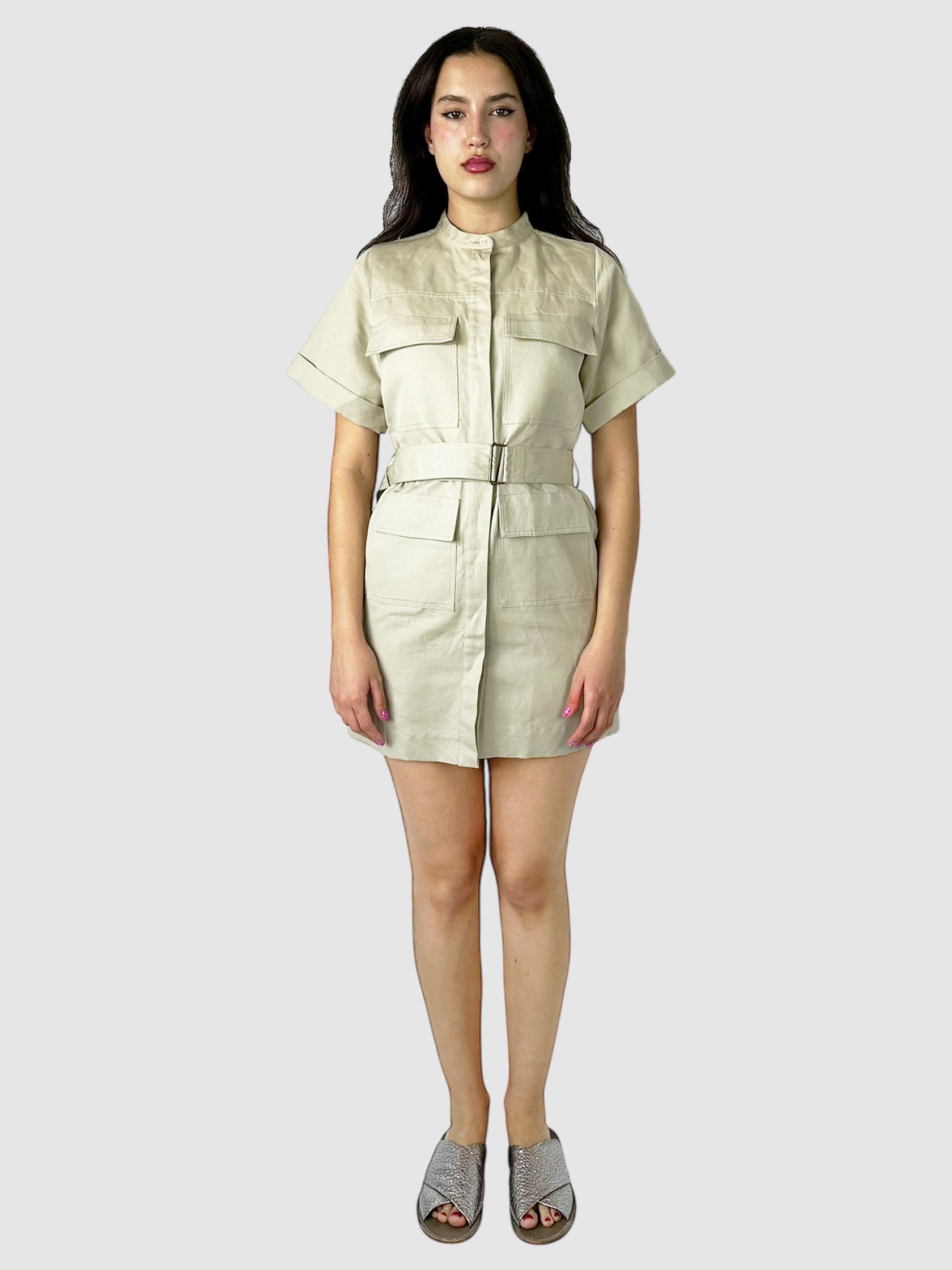 Linen Utility Belted Mini Dress