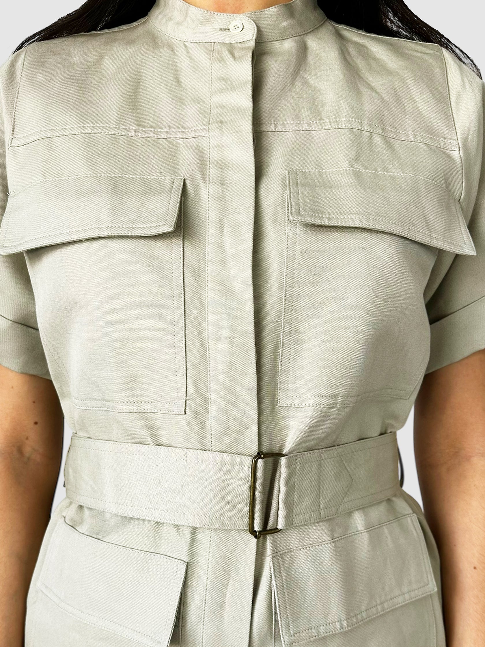 Linen Utility Belted Mini Dress