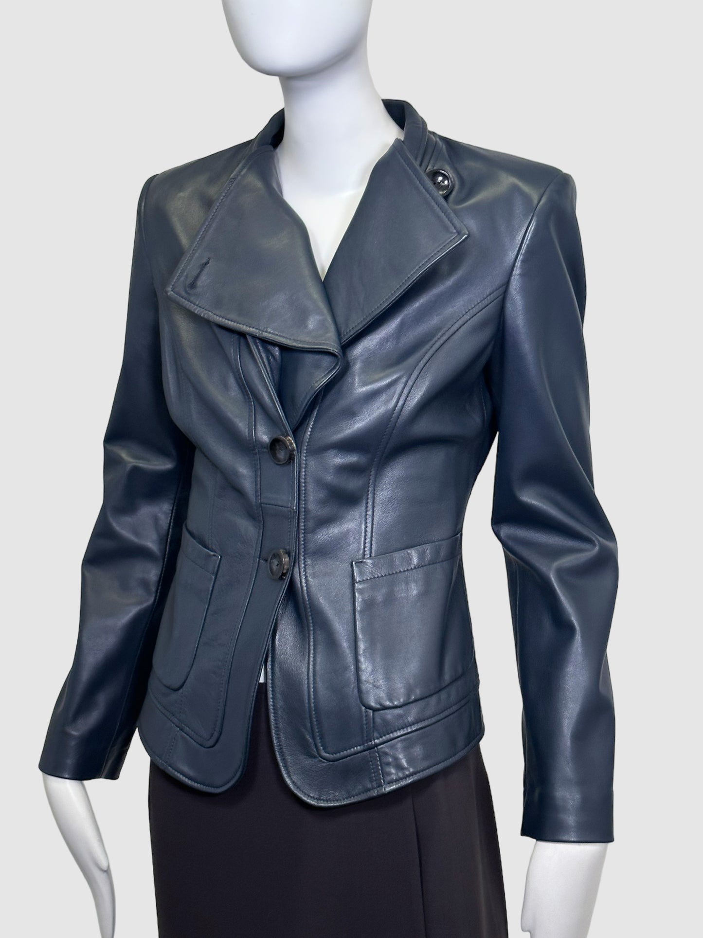 Erremo Leather Fitted Jacket - Size 40