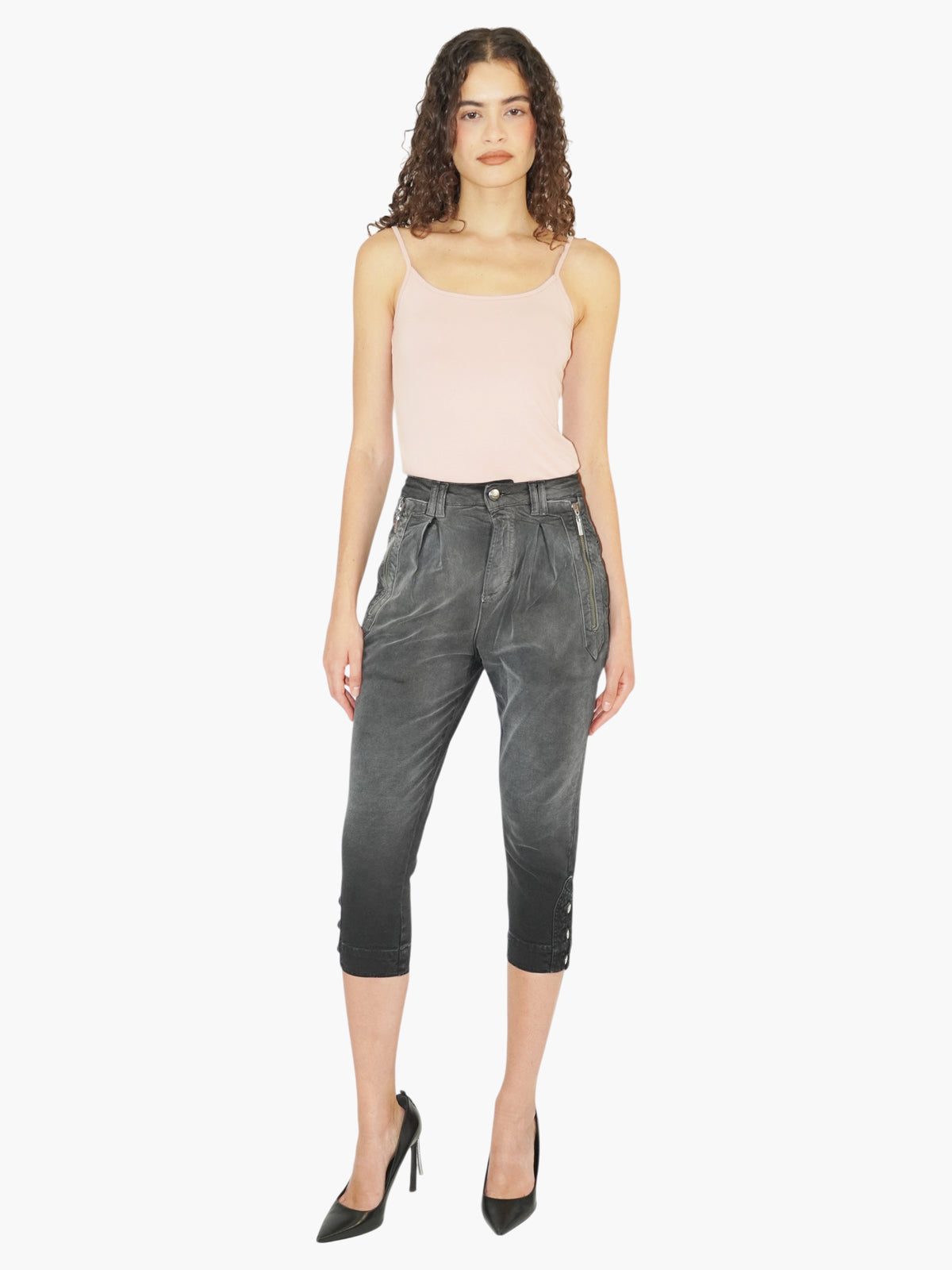 Pleated Capri Jeans