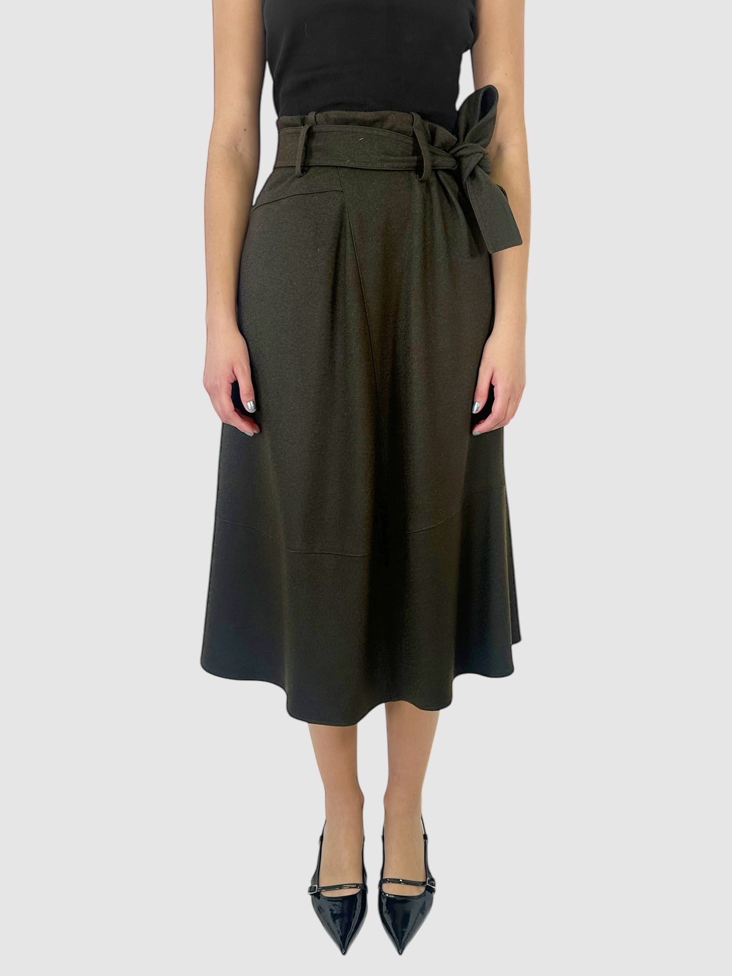 Wool Belted Midi Skirt - Size 6