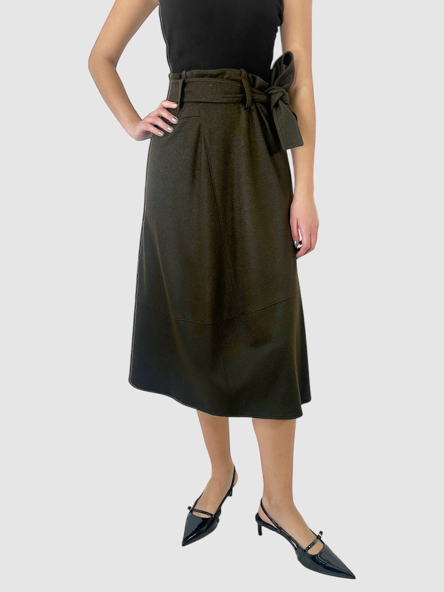 Wool Belted Midi Skirt - Size 6