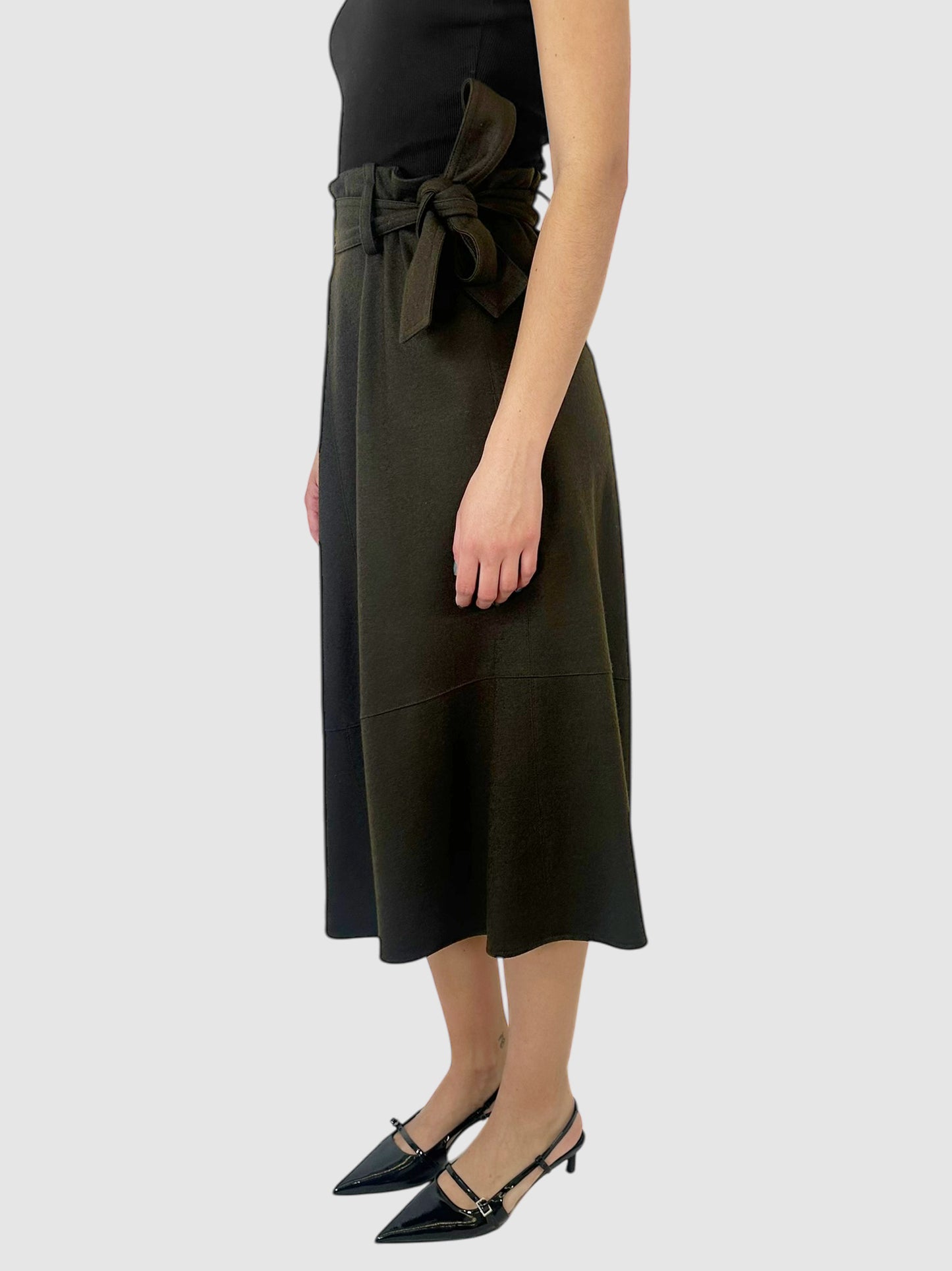 Wool Belted Midi Skirt - Size 6