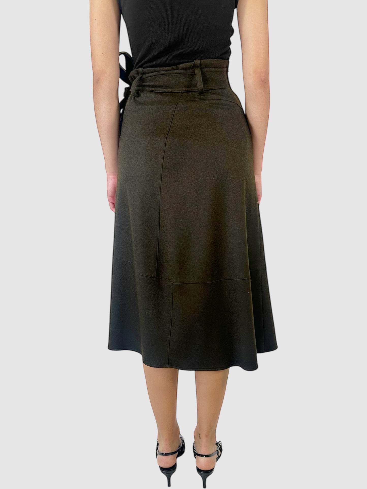 Wool Belted Midi Skirt - Size 6