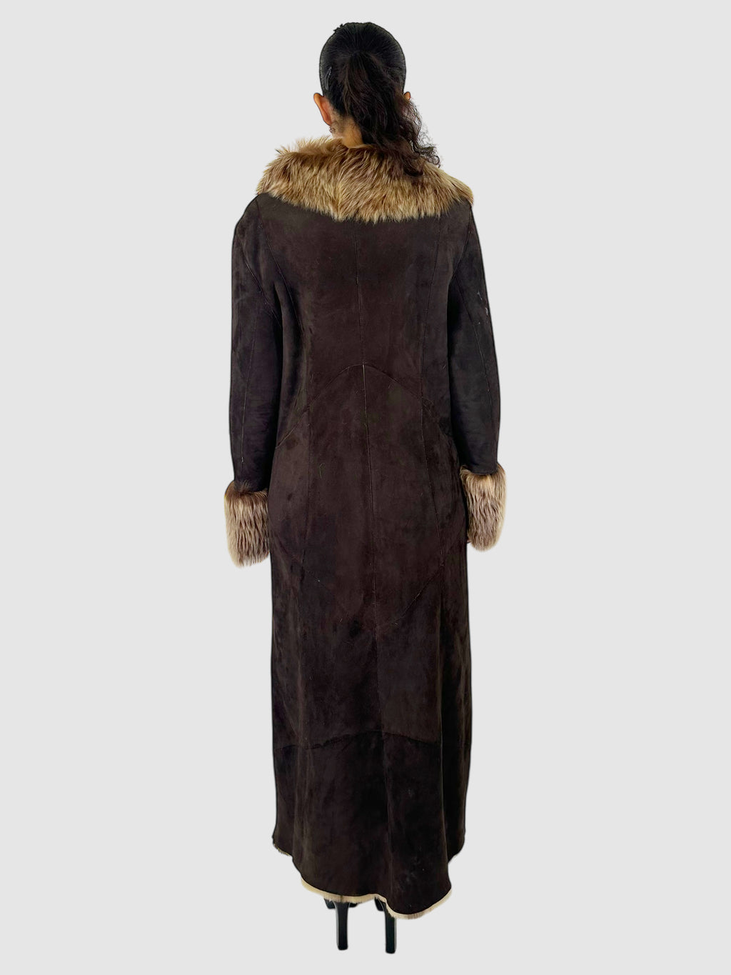 Long Shearling Flower Detail Coat - Size 46