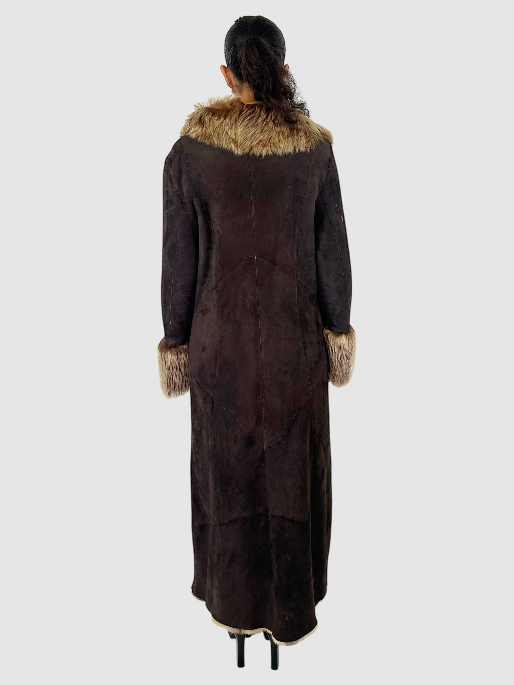 Long Shearling Flower Detail Coat - Size 46