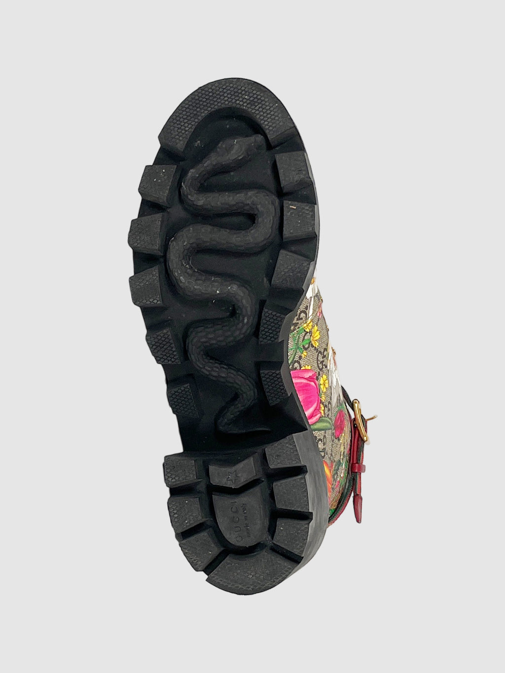 Gucci Flora Print Grosgrain Trim Combat Boots - Size 39