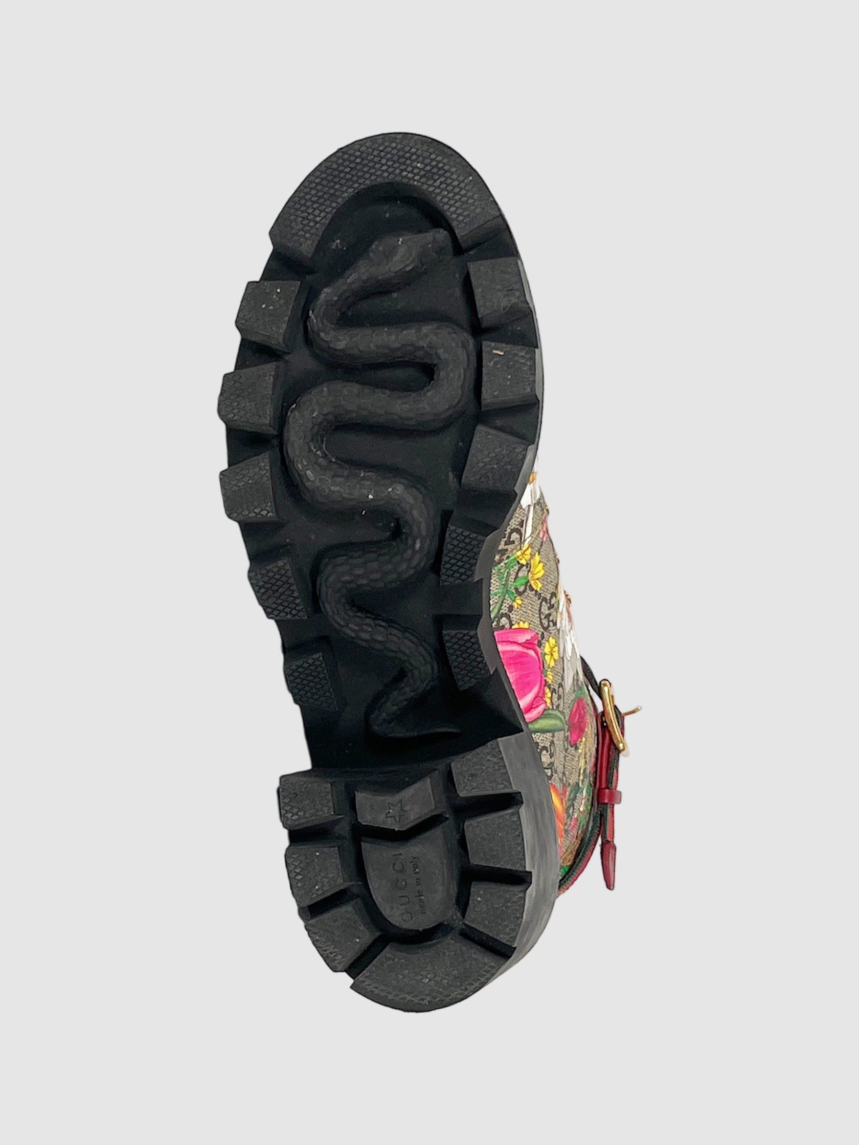 Gucci Flora Print Grosgrain Trim Combat Boots - Size 39