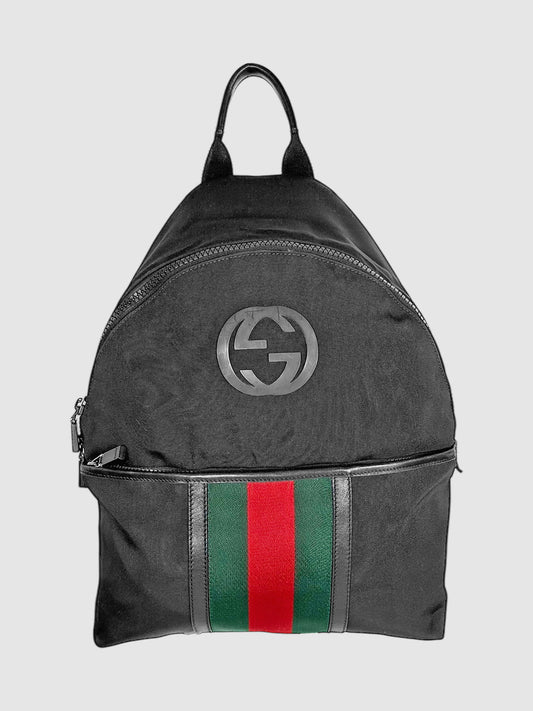 Gucci Black Technocanvas Parana Web Stripe Backpack Luxury Designer Resale Consignment Toronto