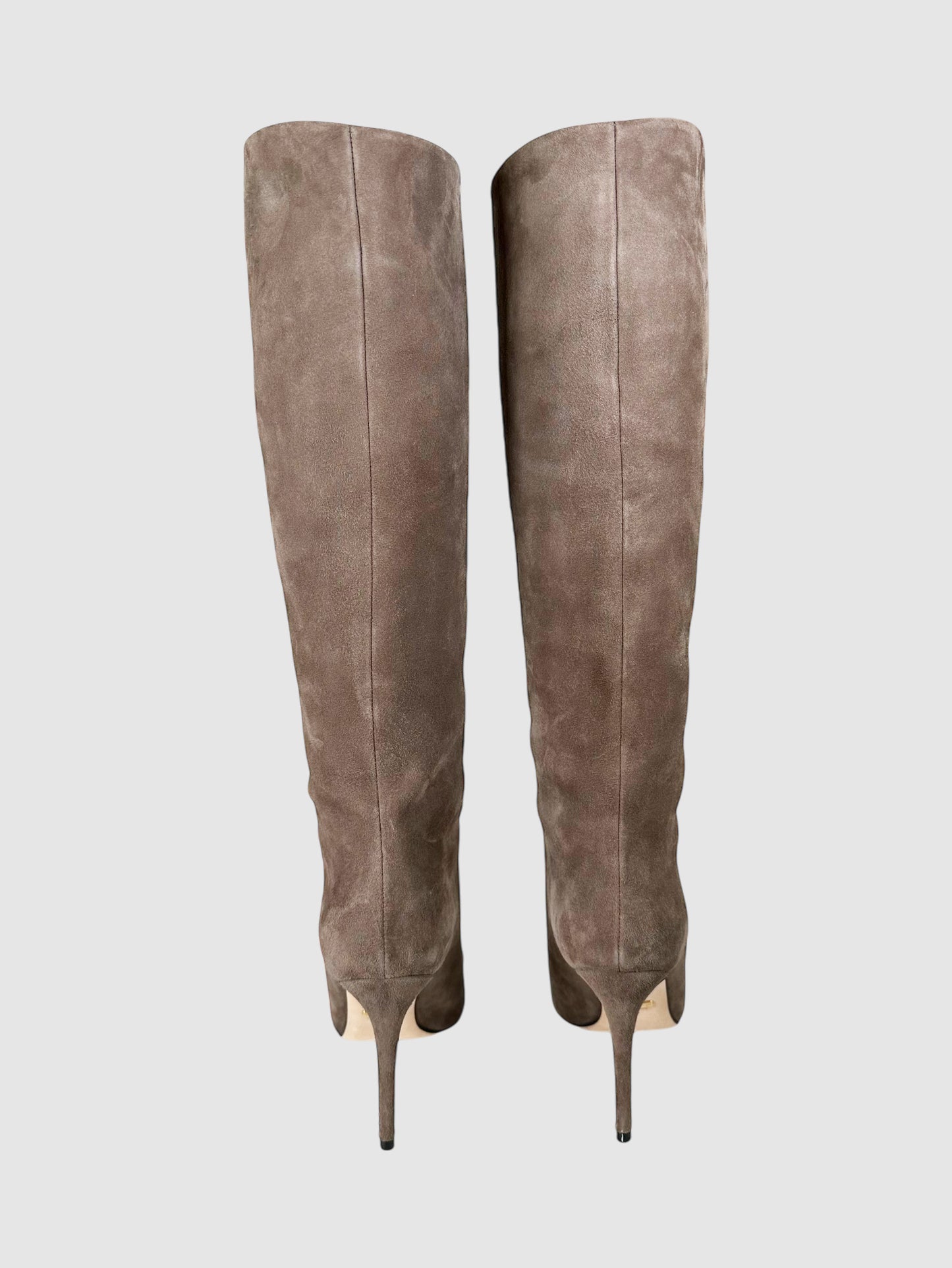 Suede Heeled Knee-High Boots - Size 37