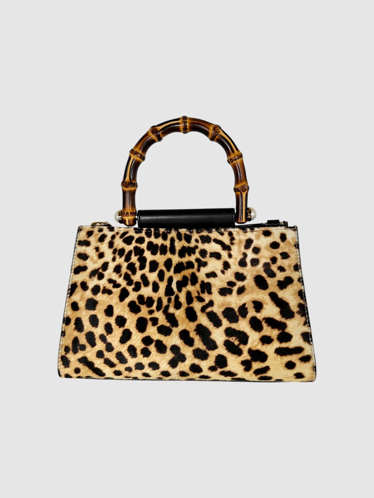 Leopard Print Nymphaea Bamboo Handle Bag