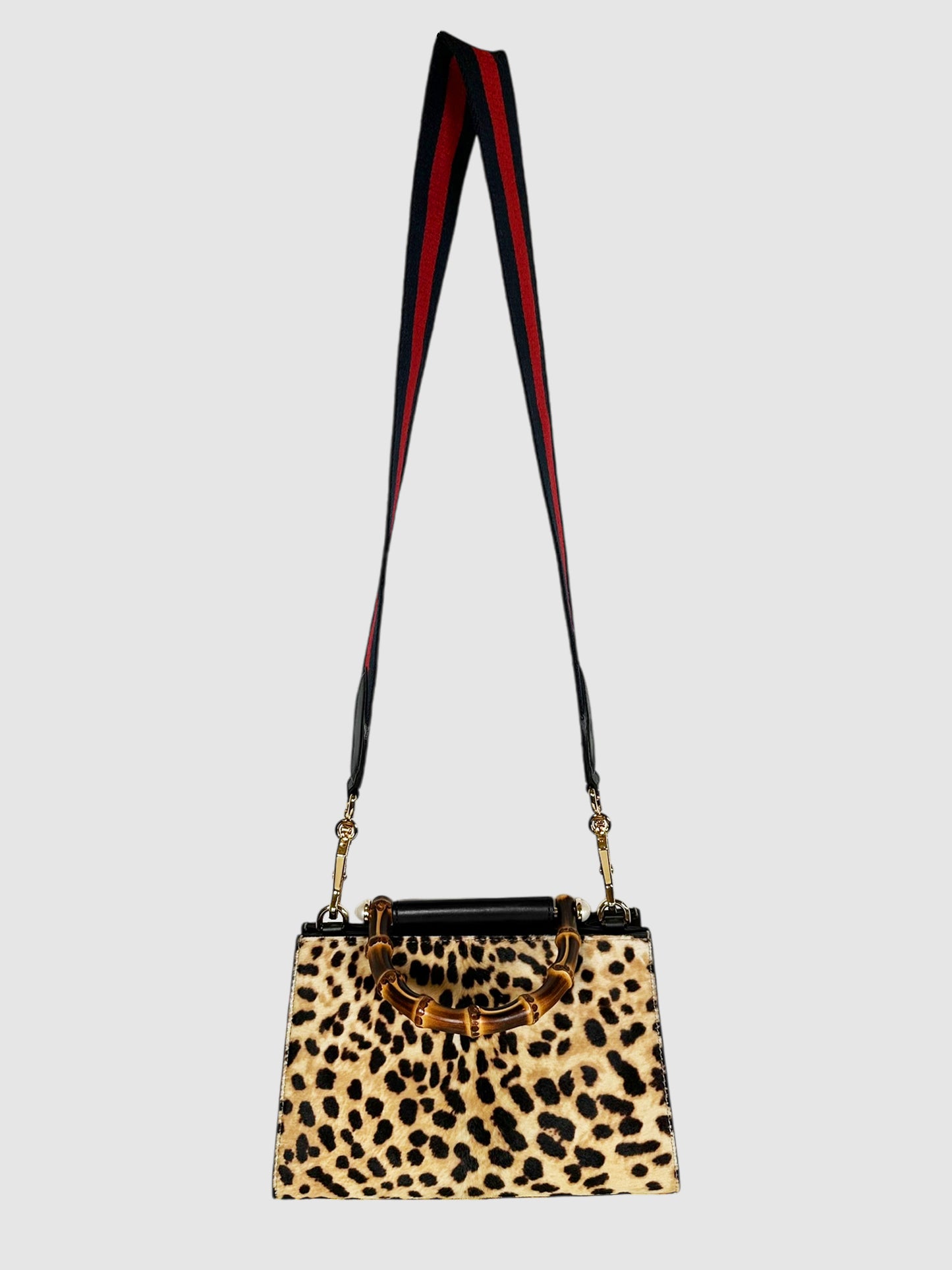 Leopard Print Nymphaea Bamboo Handle Bag