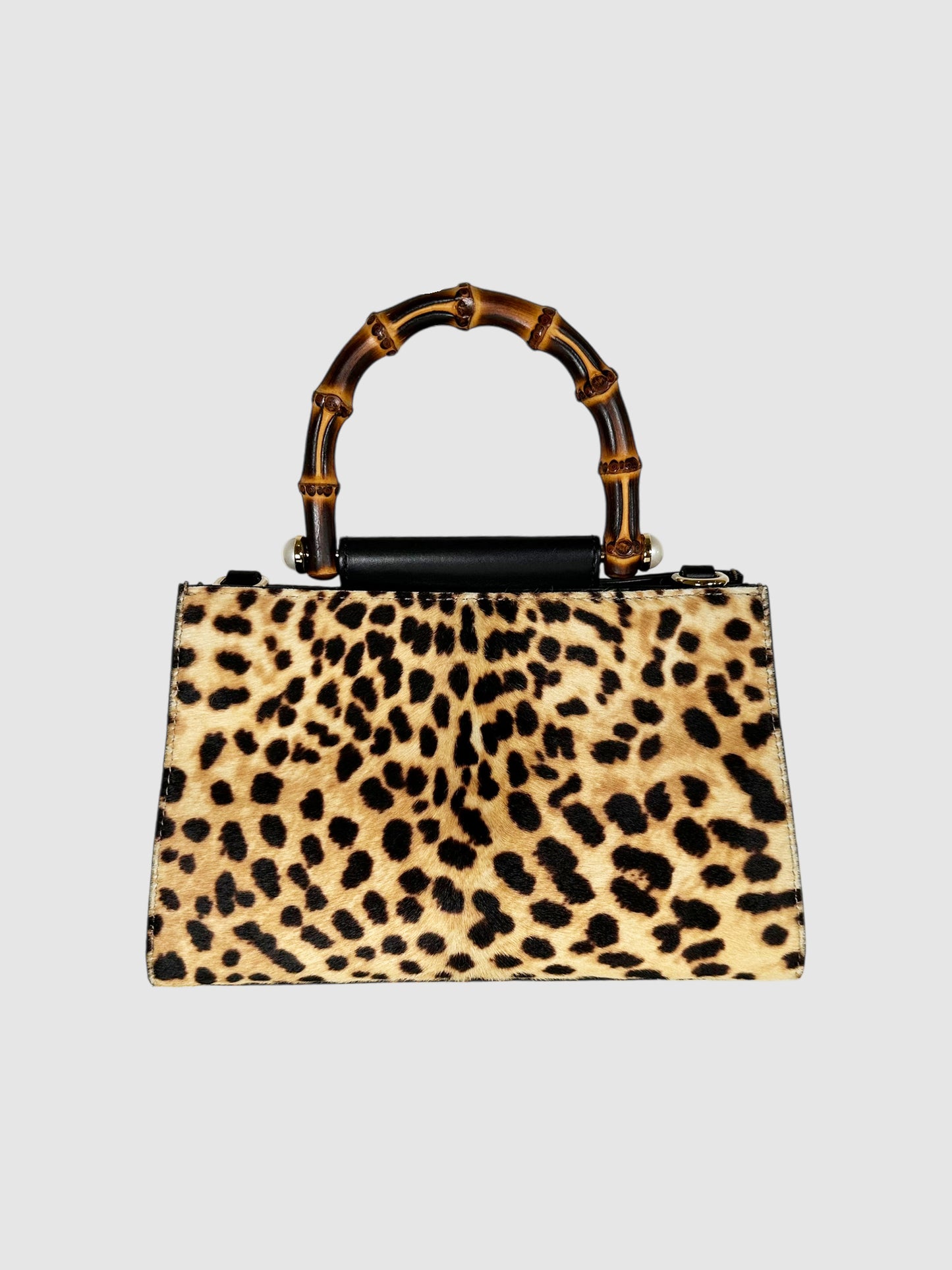 Leopard Print Nymphaea Bamboo Handle Bag