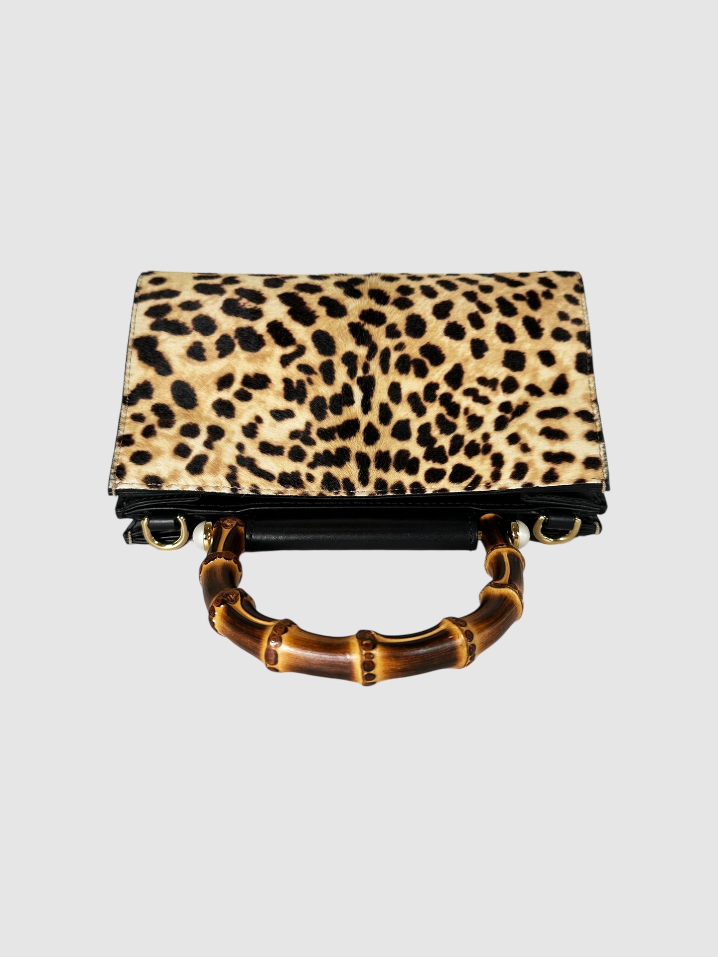 Leopard Print Nymphaea Bamboo Handle Bag