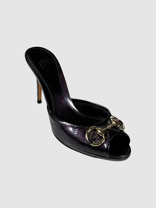 Gucci Purple Guccissima Patent Leather Peep Toe Heels Size 37 Consignment Secondhand Designer Luxury Resale Toronto Trendy