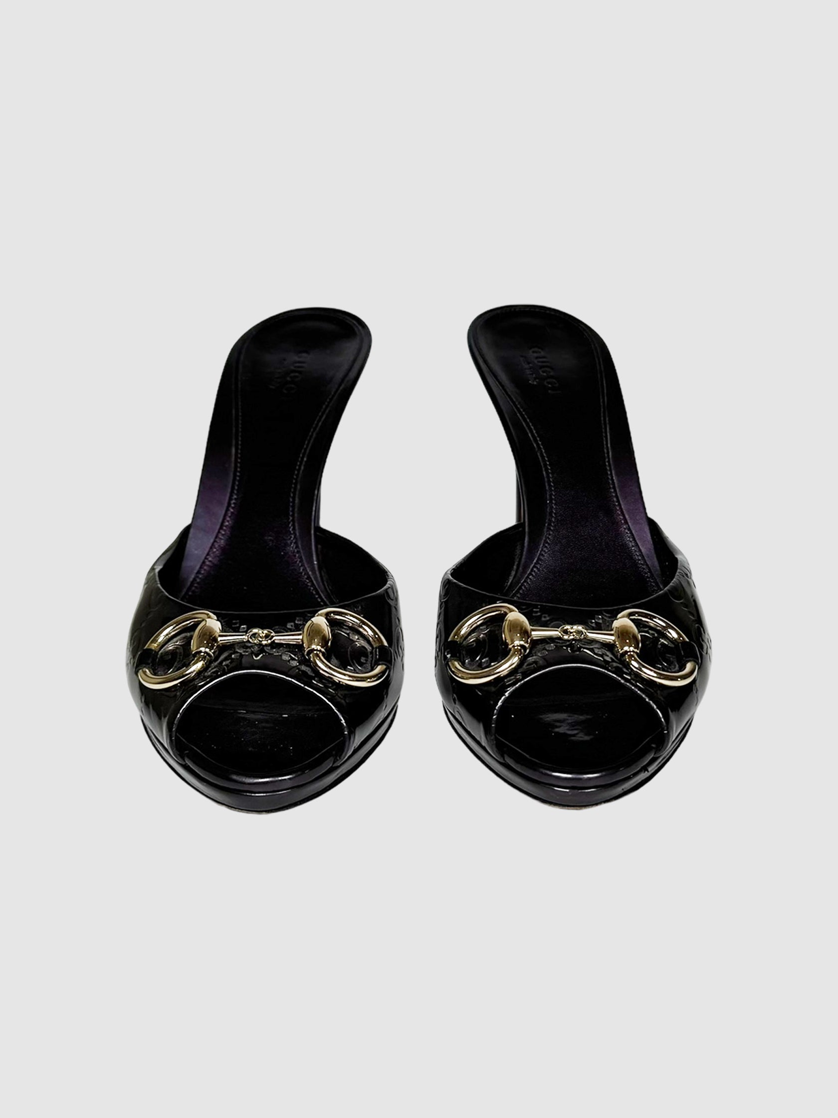 Gucci Purple Guccissima Patent Leather Peep Toe Heels Size 37 Consignment Secondhand Designer Luxury Resale Toronto Trendy